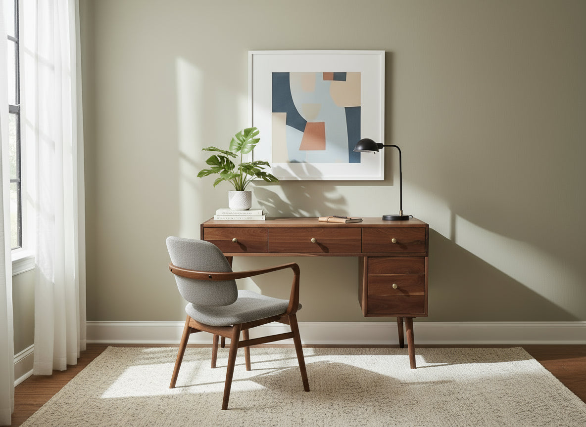 The Executive - Mid-century Modern All Black Walnut Office Desk with Versatile Storage Space