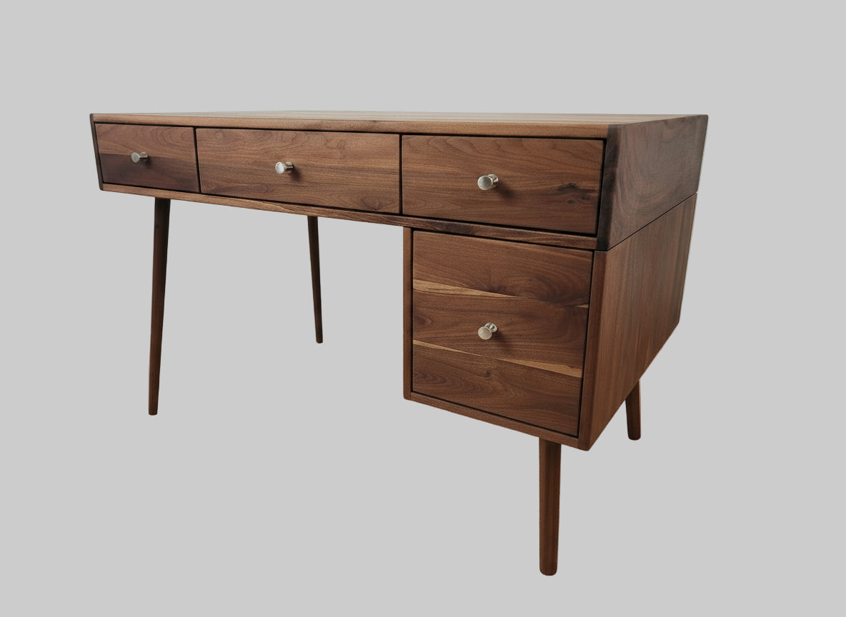 The Executive - Mid-century Modern All Black Walnut Office Desk with Versatile Storage Space