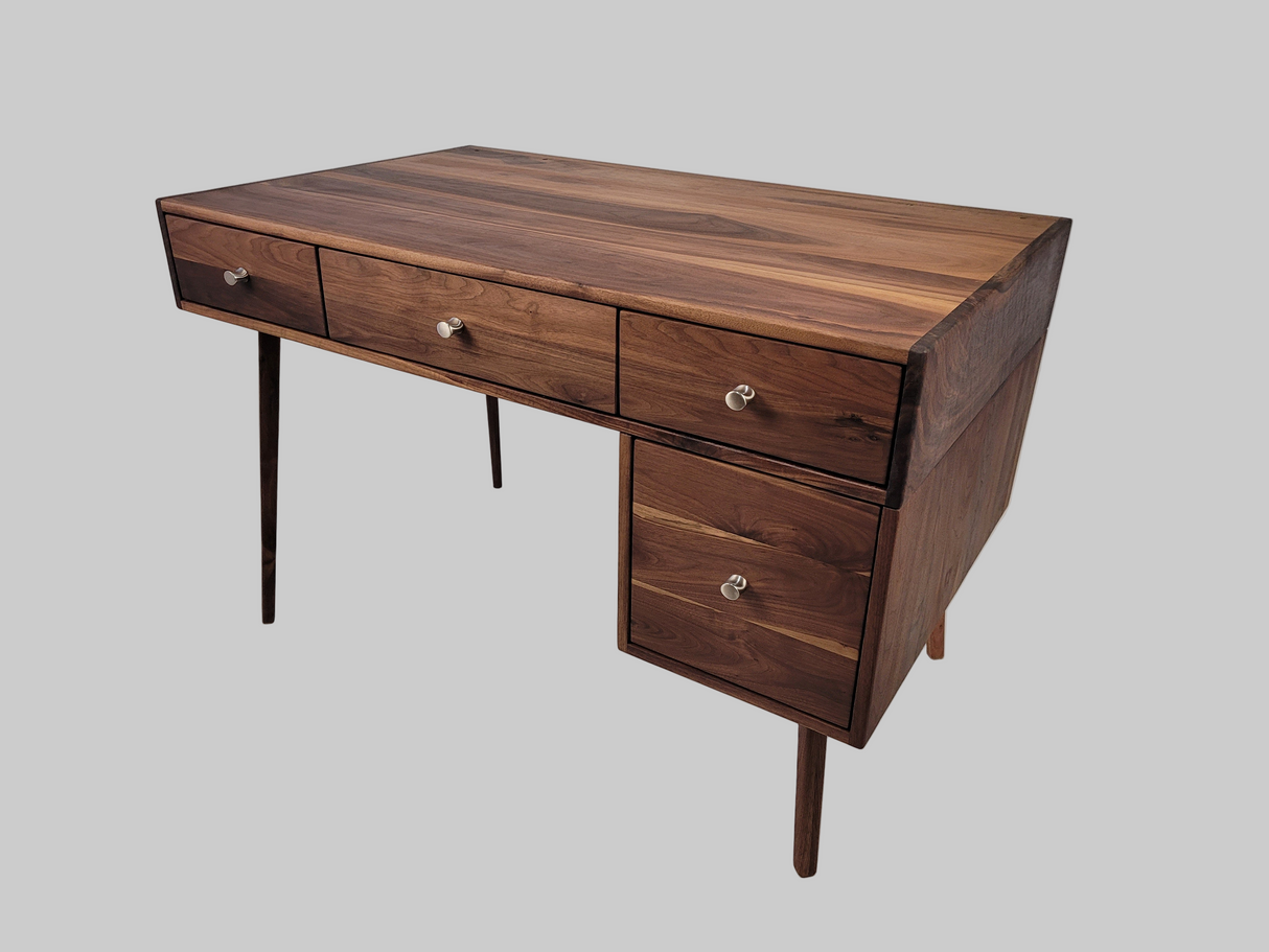 The Executive - Mid-century Modern All Black Walnut Office Desk with Versatile Storage Space