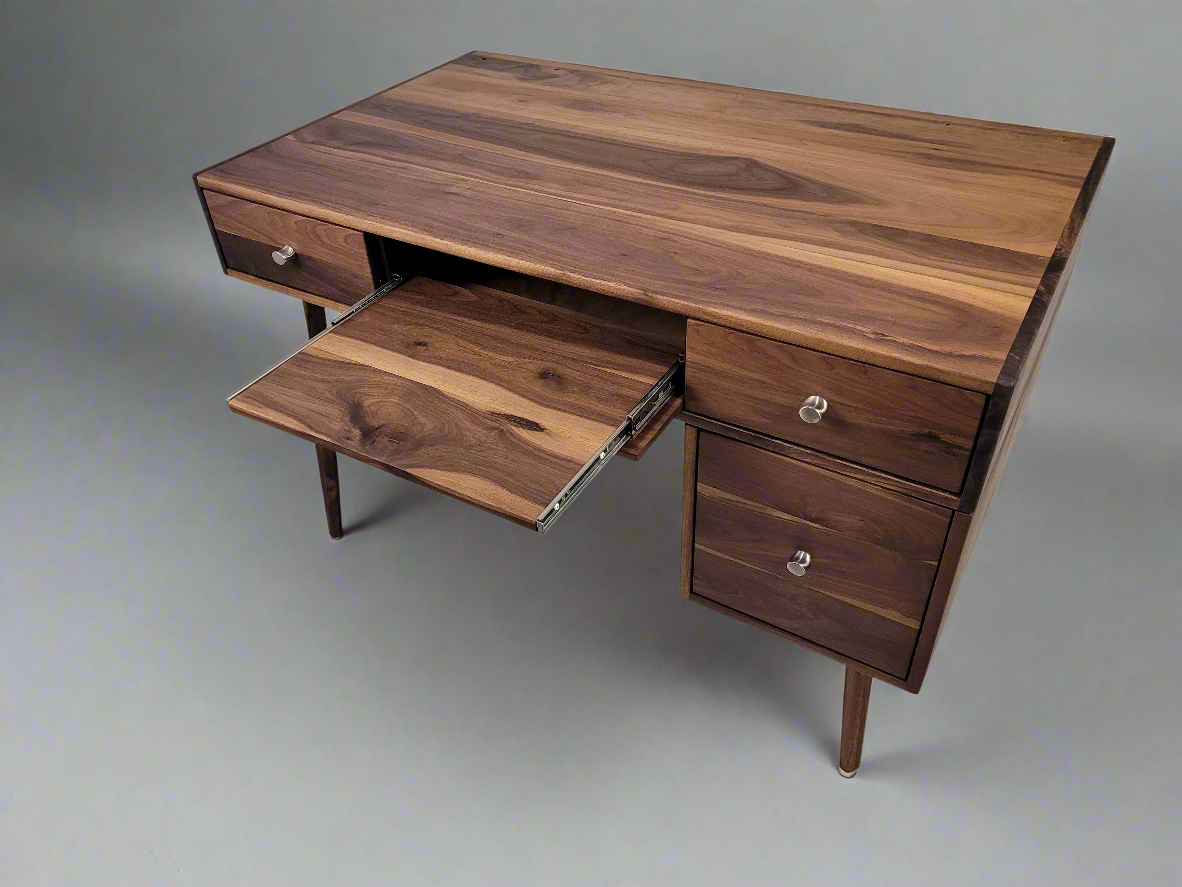 The Executive - Mid-century Modern All Black Walnut Office Desk with Versatile Storage Space