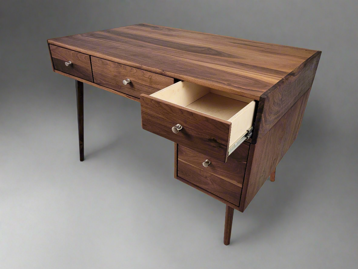 The Executive - Mid-century Modern All Black Walnut Office Desk with Versatile Storage Space