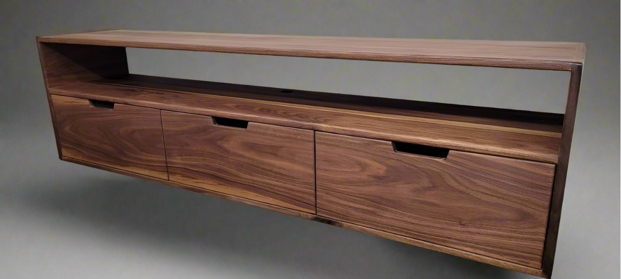 Floating Black Walnut Bedside Table Nightstand with 3 Drawers and Shelf