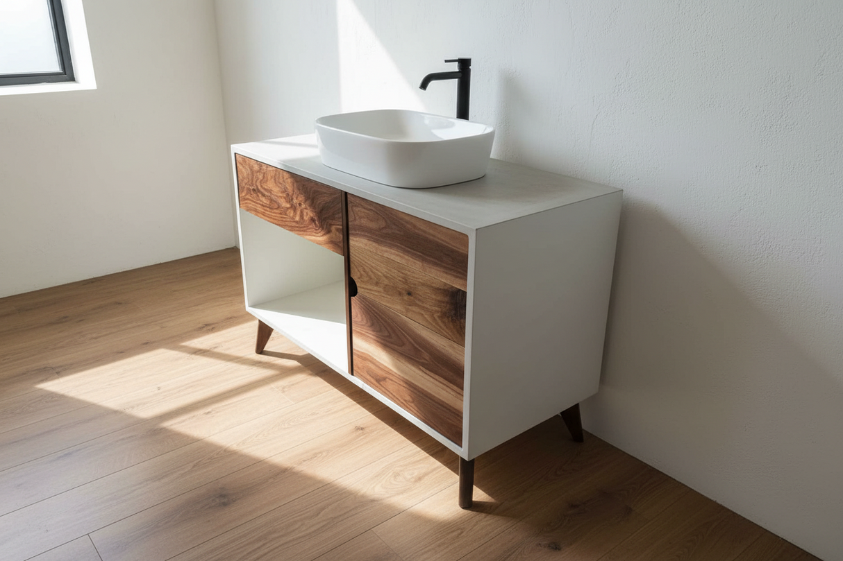Concrete and Hard Wood Custom Bathroom Vanity