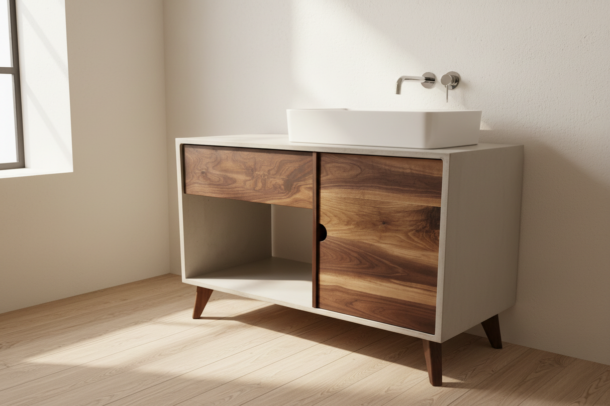 Concrete and Hard Wood Custom Bathroom Vanity
