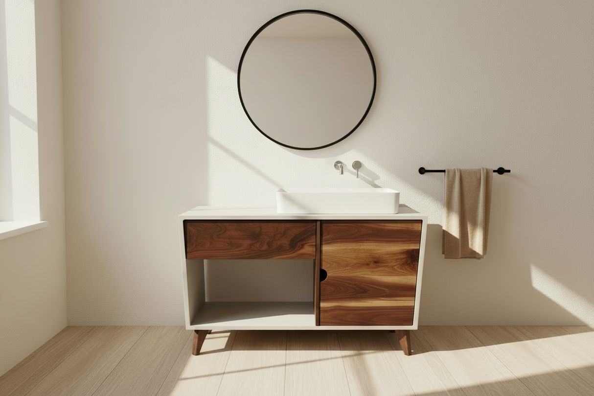 Concrete and Hard Wood Custom Bathroom Vanity