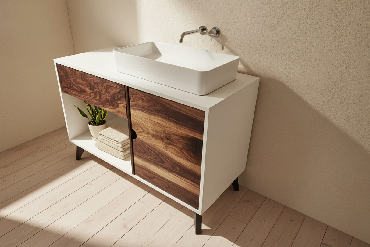 Concrete and Hard Wood Custom Bathroom Vanity