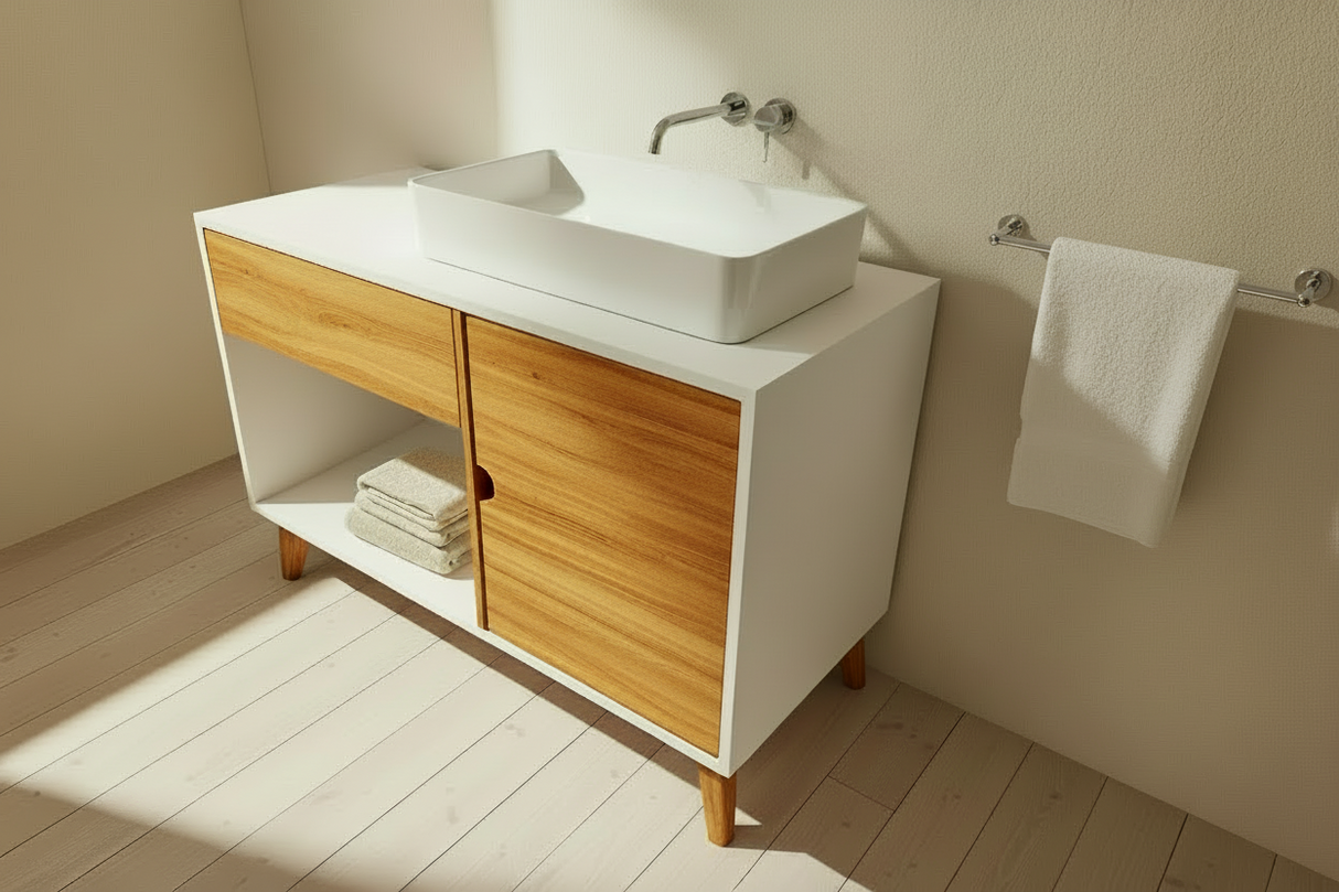 Concrete and Hard Wood Custom Bathroom Vanity