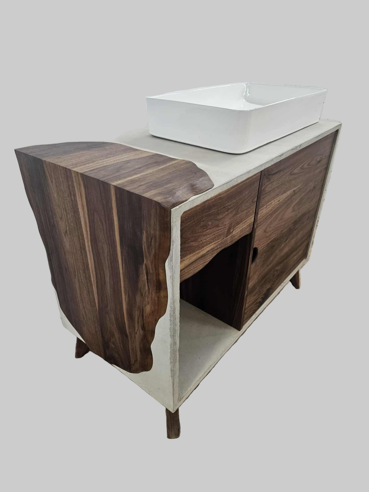 Personalizable Bathroom Vanity Concrete Walnut Solid Wood Drawers