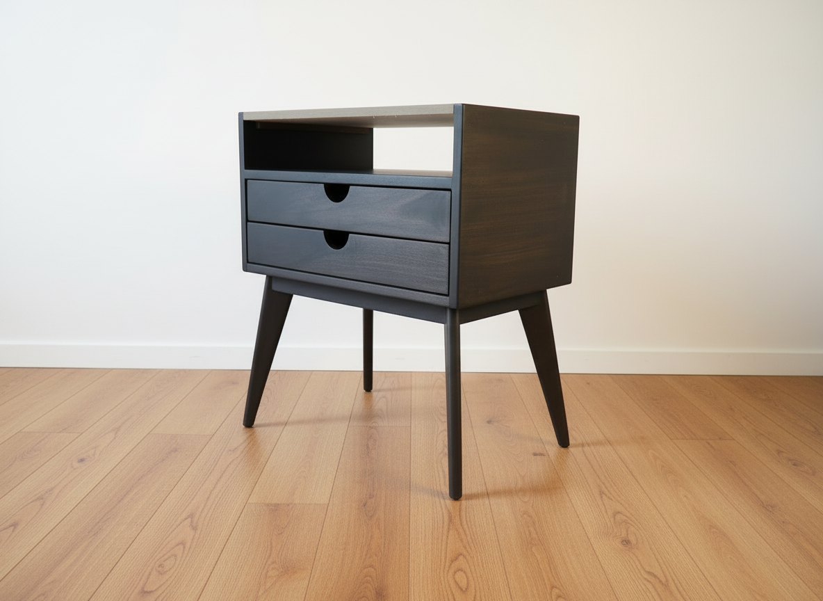 Modern nightstand with two drawers on a white background