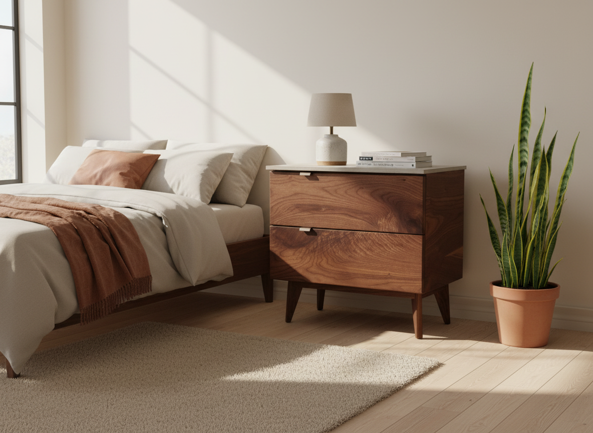 Marissa - Two Drawers Walnut & Concrete Top Nightstand