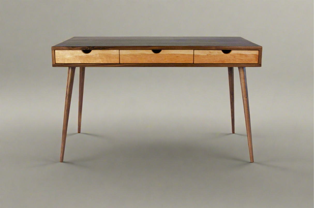 Mid-Century Black Walnut Office Desk with Cherry Wood Drawers