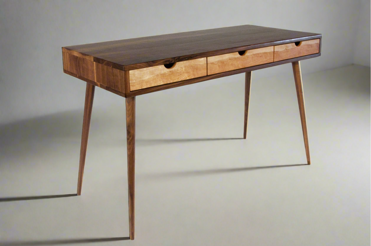 Mid-Century Black Walnut Office Desk with Cherry Wood Drawers