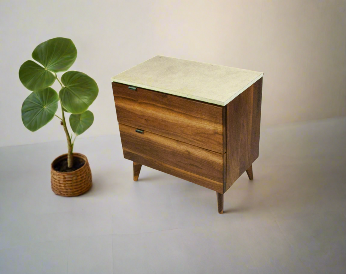 Marissa - Two Drawers Walnut & Concrete Top Nightstand