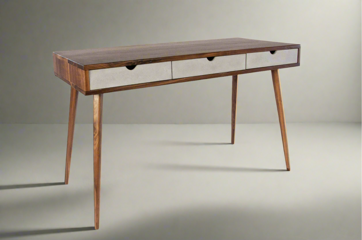 Mid-century Modern Black Walnut Office Desk with Concrete Drawers