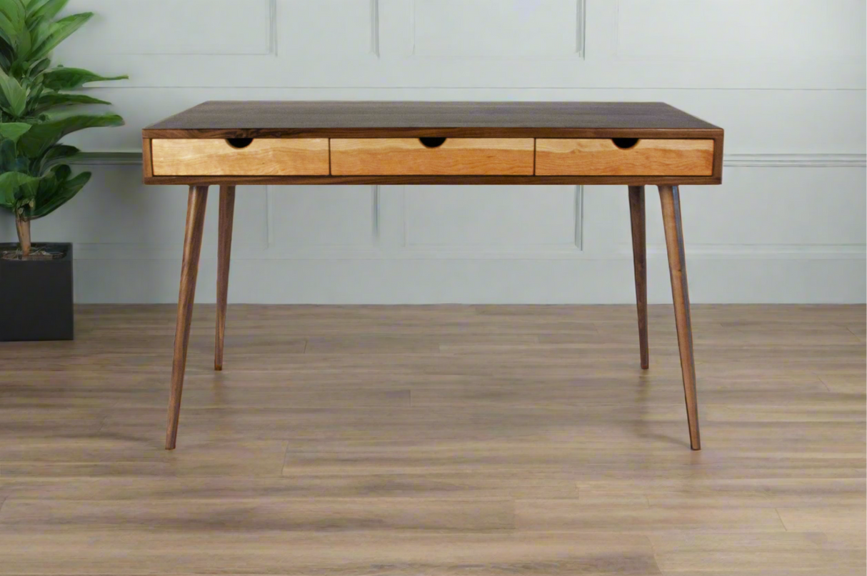 Mid-Century Black Walnut Office Desk with Cherry Wood Drawers