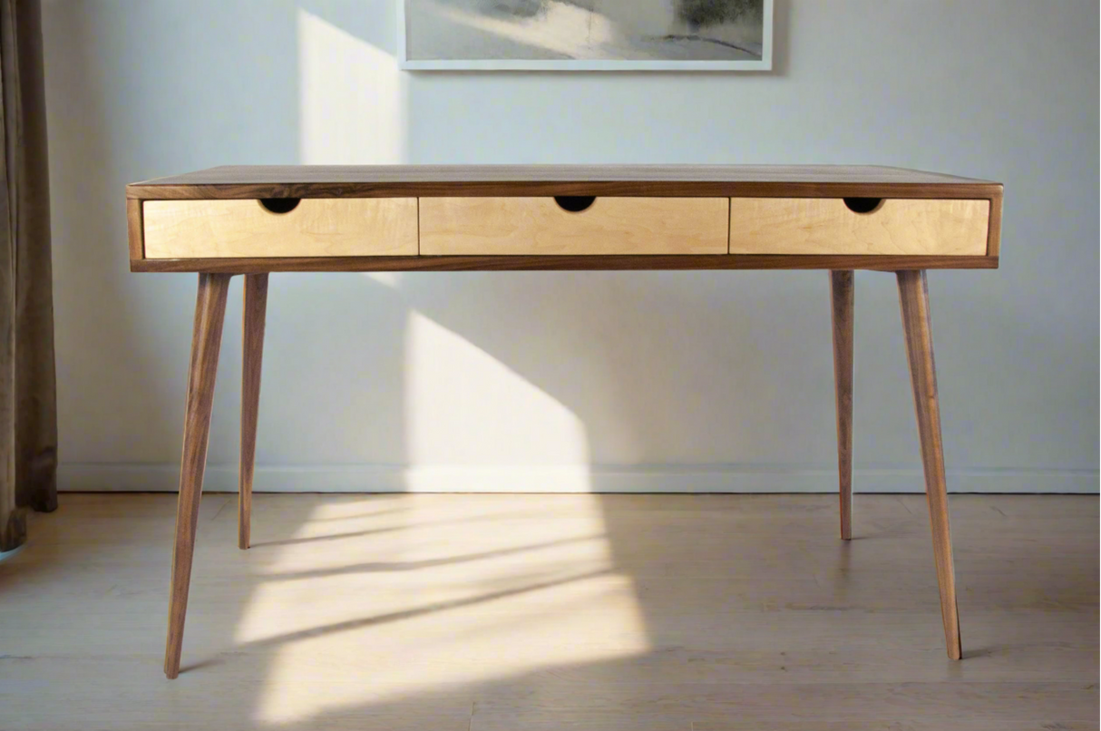 Black Walnut Office Desk with Maple Wood Drawers