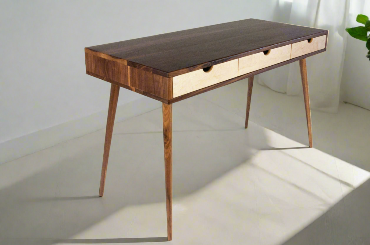 Black Walnut Office Desk with Maple Wood Drawers