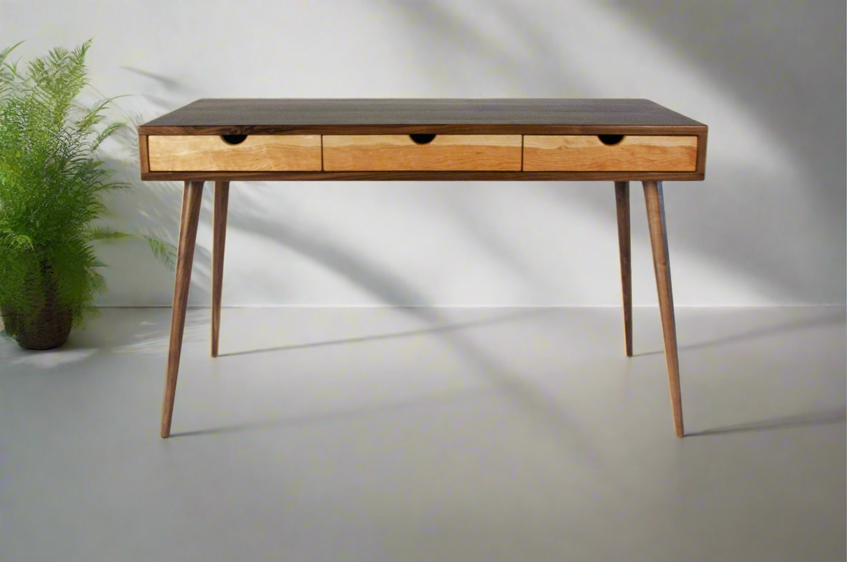 Mid-Century Black Walnut Office Desk with Cherry Wood Drawers