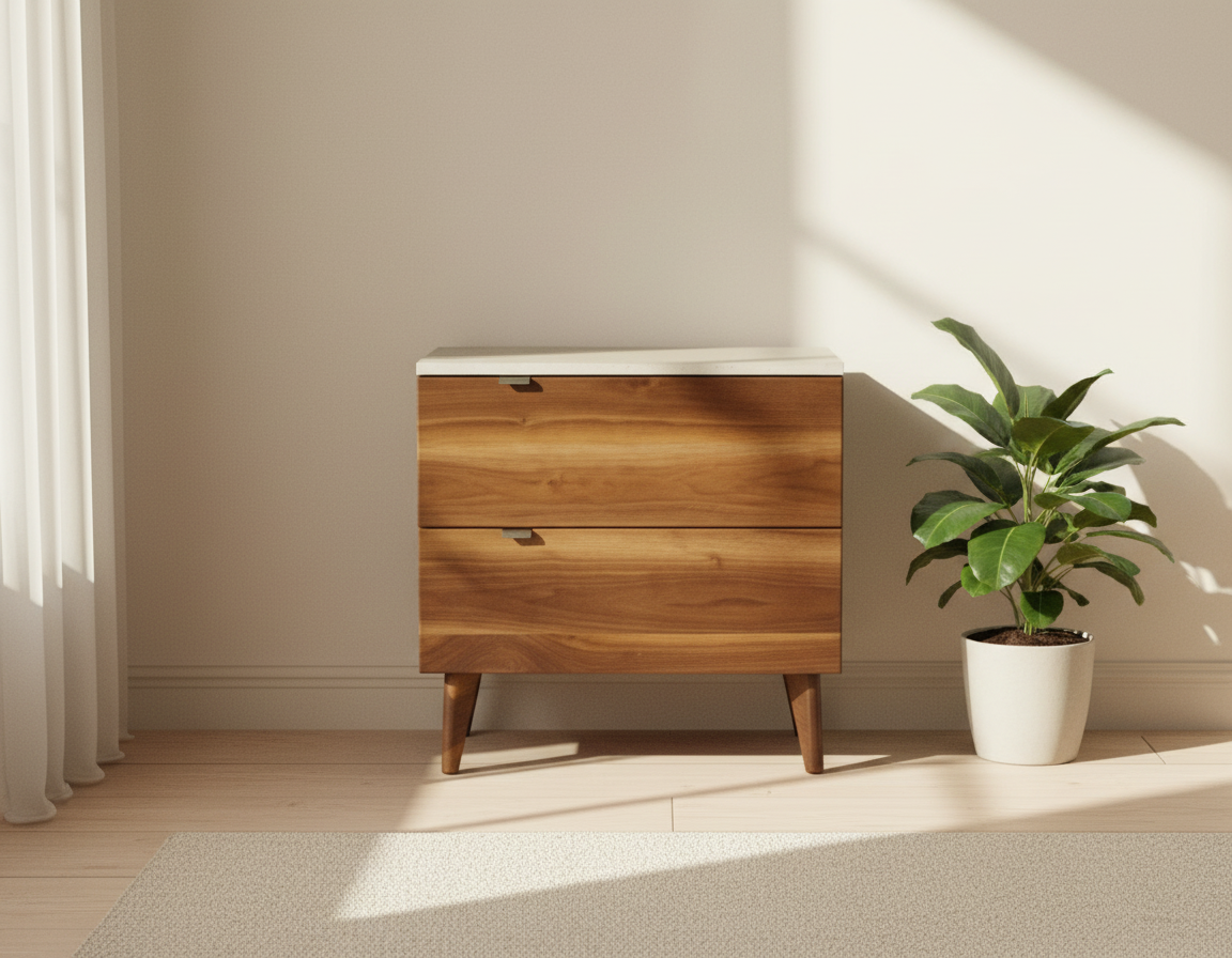 Marissa - Two Drawers Walnut & Concrete Top Nightstand