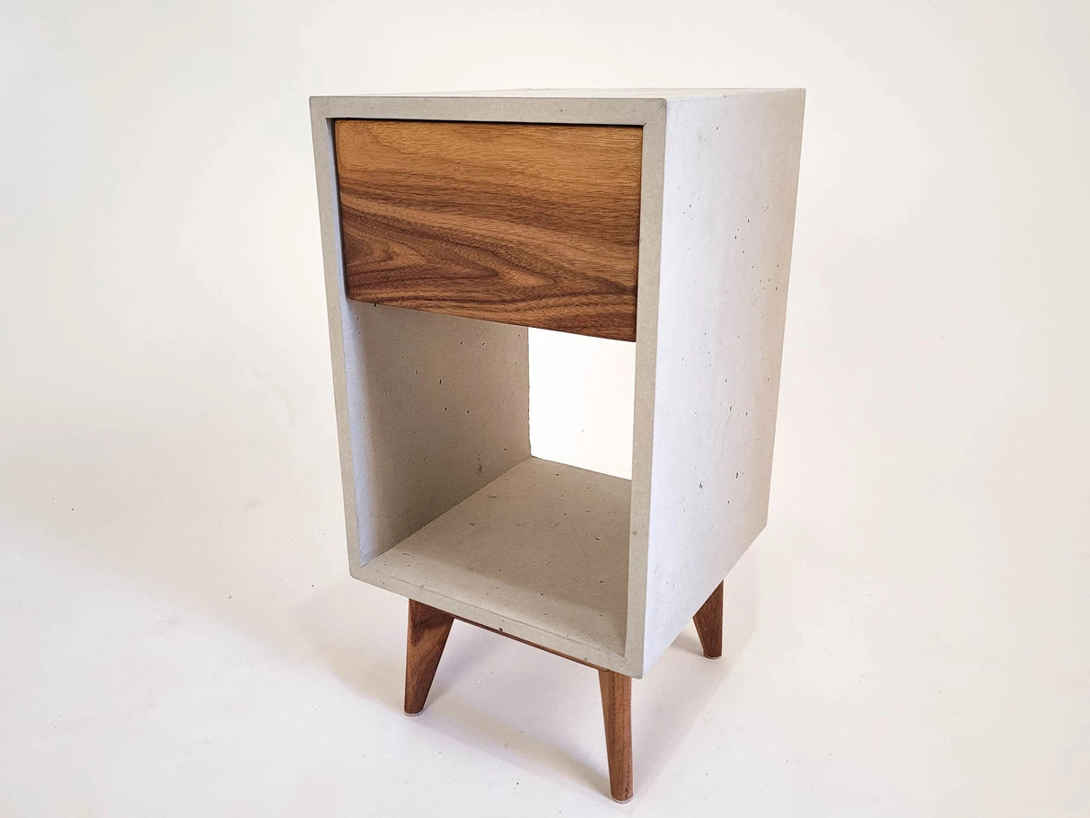 Classic Straight - Concrete Cube Straight Edge Solid Black Walnut Wood Drawer Nightstand Bed Side Table