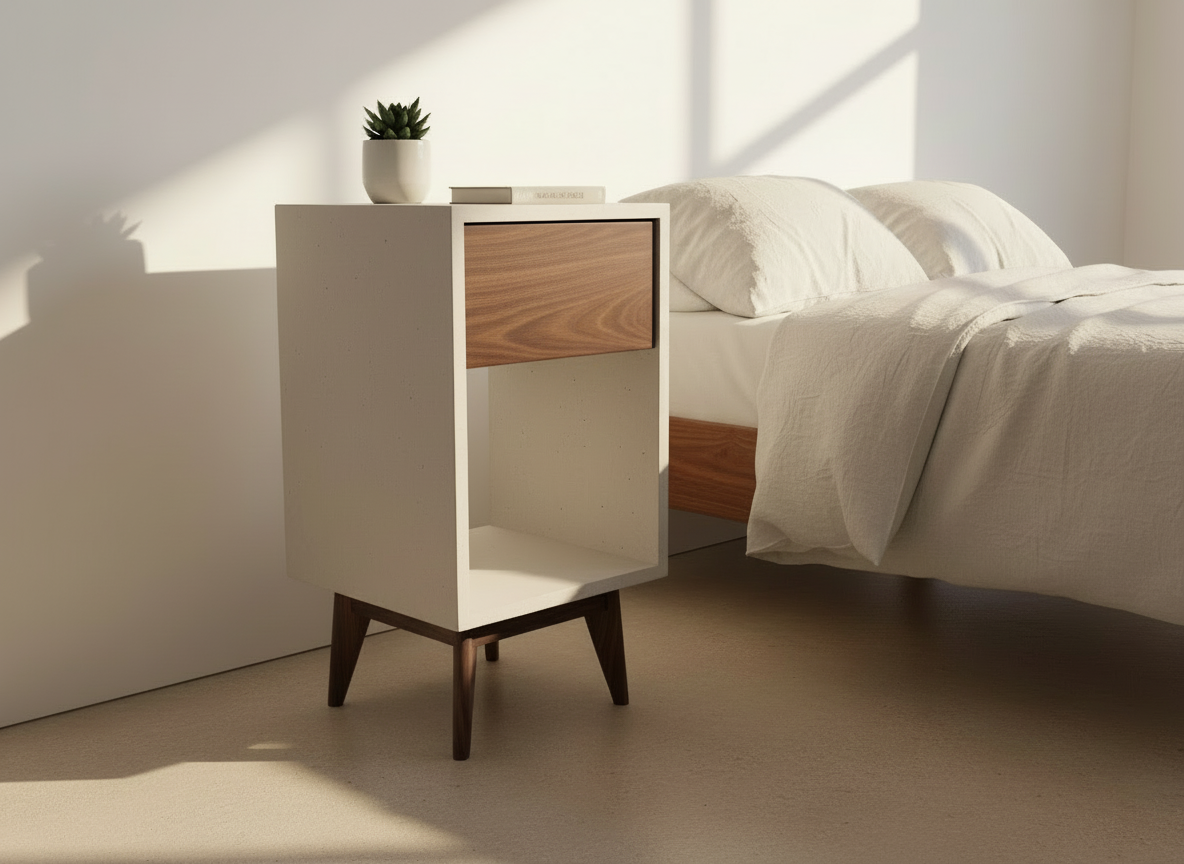 Classic - Table de chevet en bois de noyer noir massif avec tiroirs et bord droit