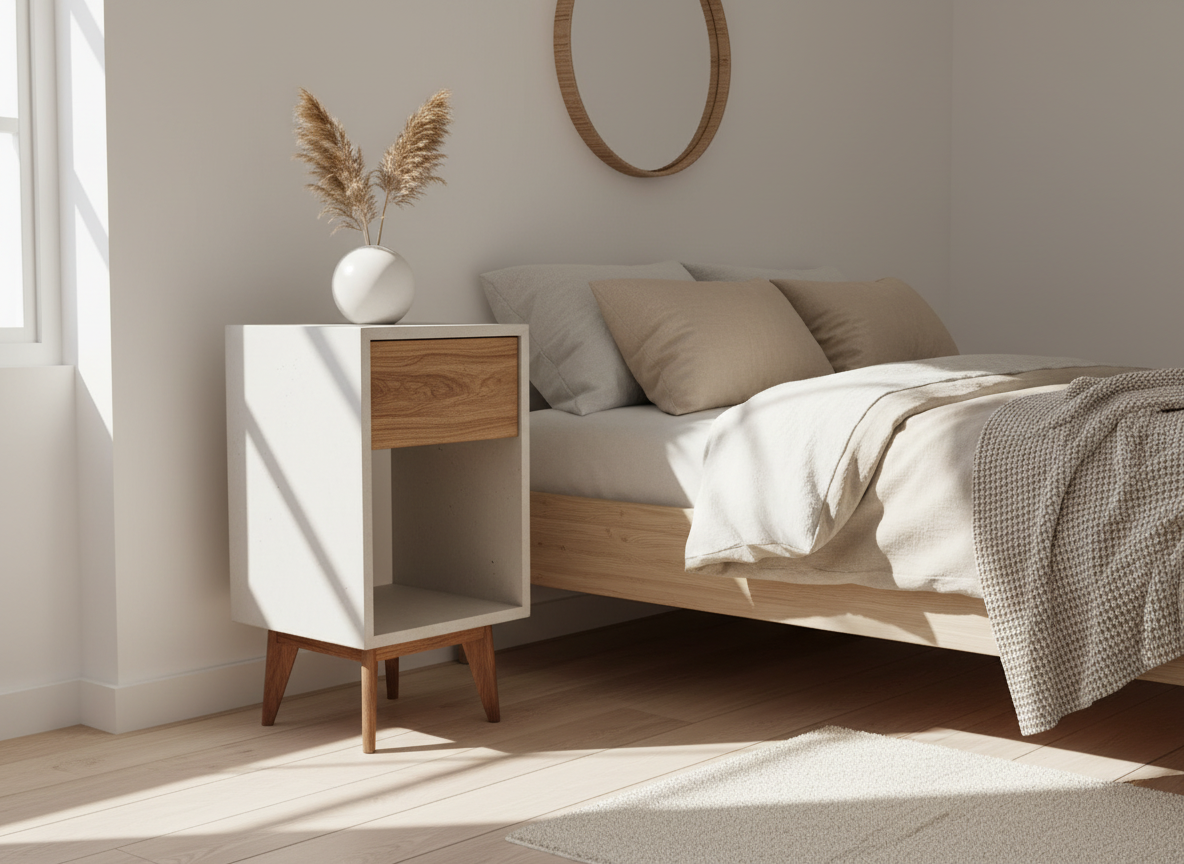 Classic Straight - Concrete Cube Straight Edge Solid Black Walnut Wood Drawer Nightstand Bed Side Table