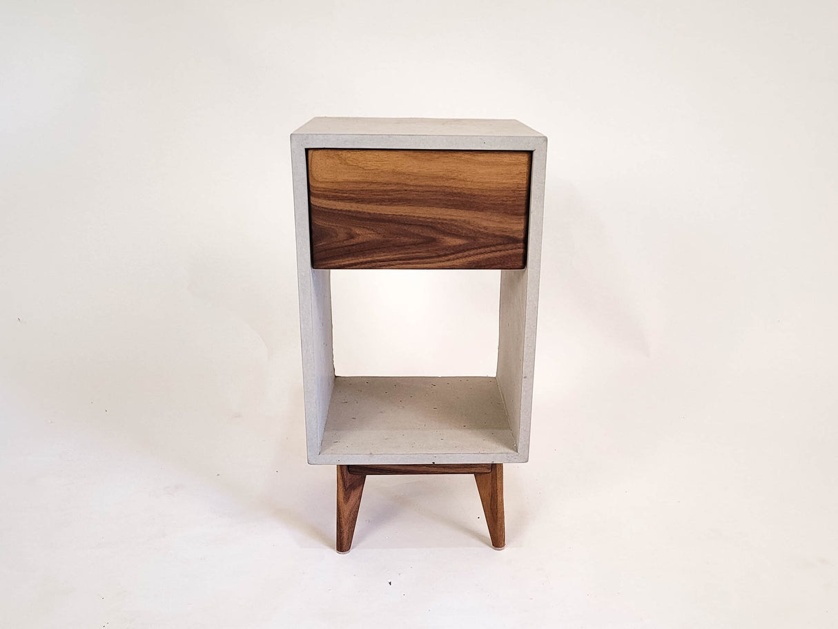 Classic Straight - Concrete Cube Straight Edge Solid Black Walnut Wood Drawer Nightstand Bed Side Table