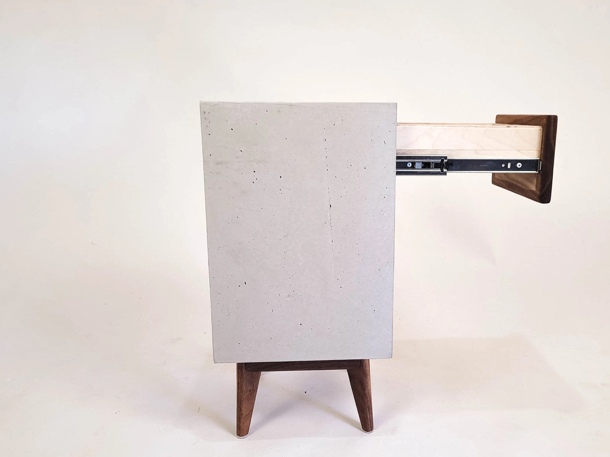 Classic Straight - Concrete Cube Straight Edge Solid Black Walnut Wood Drawer Nightstand Bed Side Table