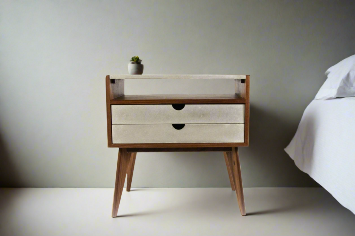 AbyGray - Black Walnut & Concrete Top Drawers Mid-Century Modern Nightstand