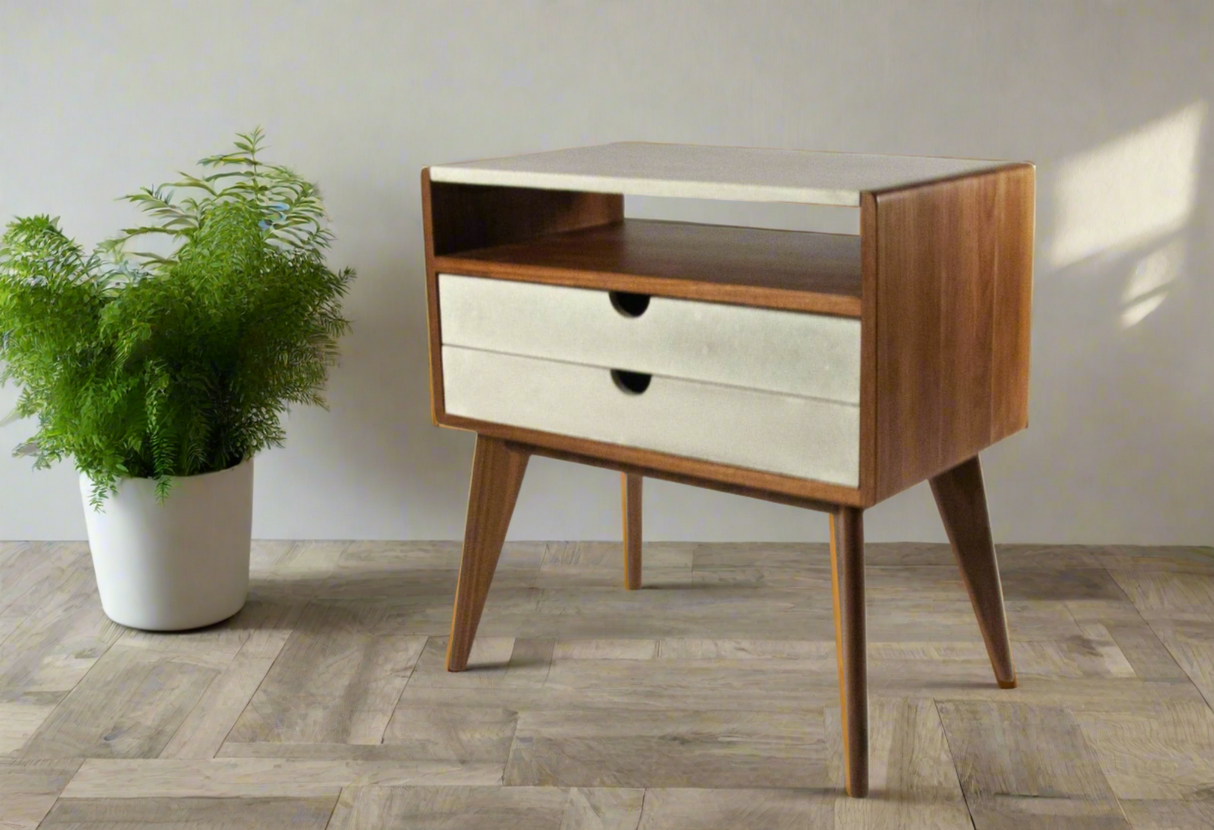 AbyGray  - Black Walnut & Concrete Top Drawers Mid-Century Modern Nightstand