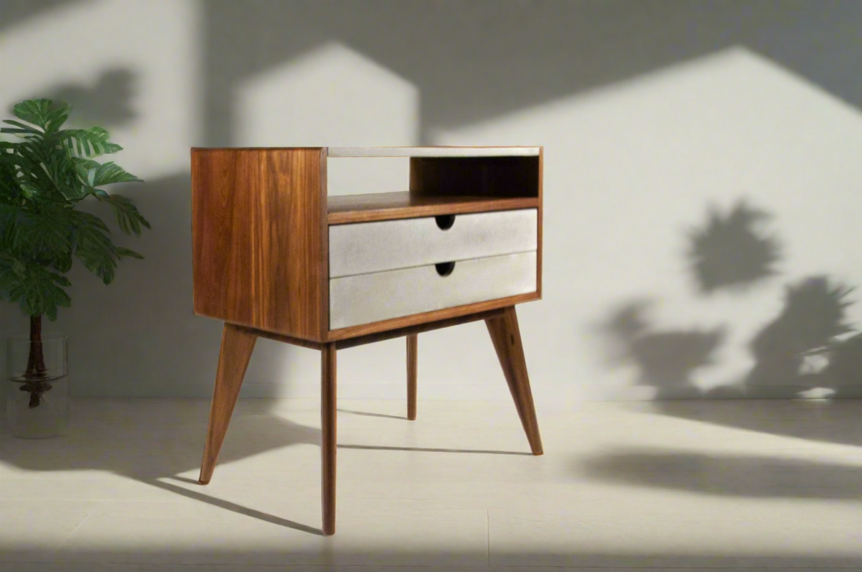 AbyGray  - Black Walnut & Concrete Top Drawers Mid-Century Modern Nightstand