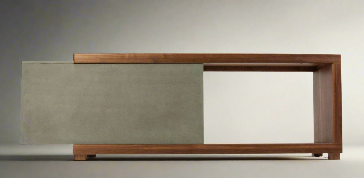 Mignun Grey - Dark Concrete & Wood Multimedia Console or TV Stand with Hidden Drawer