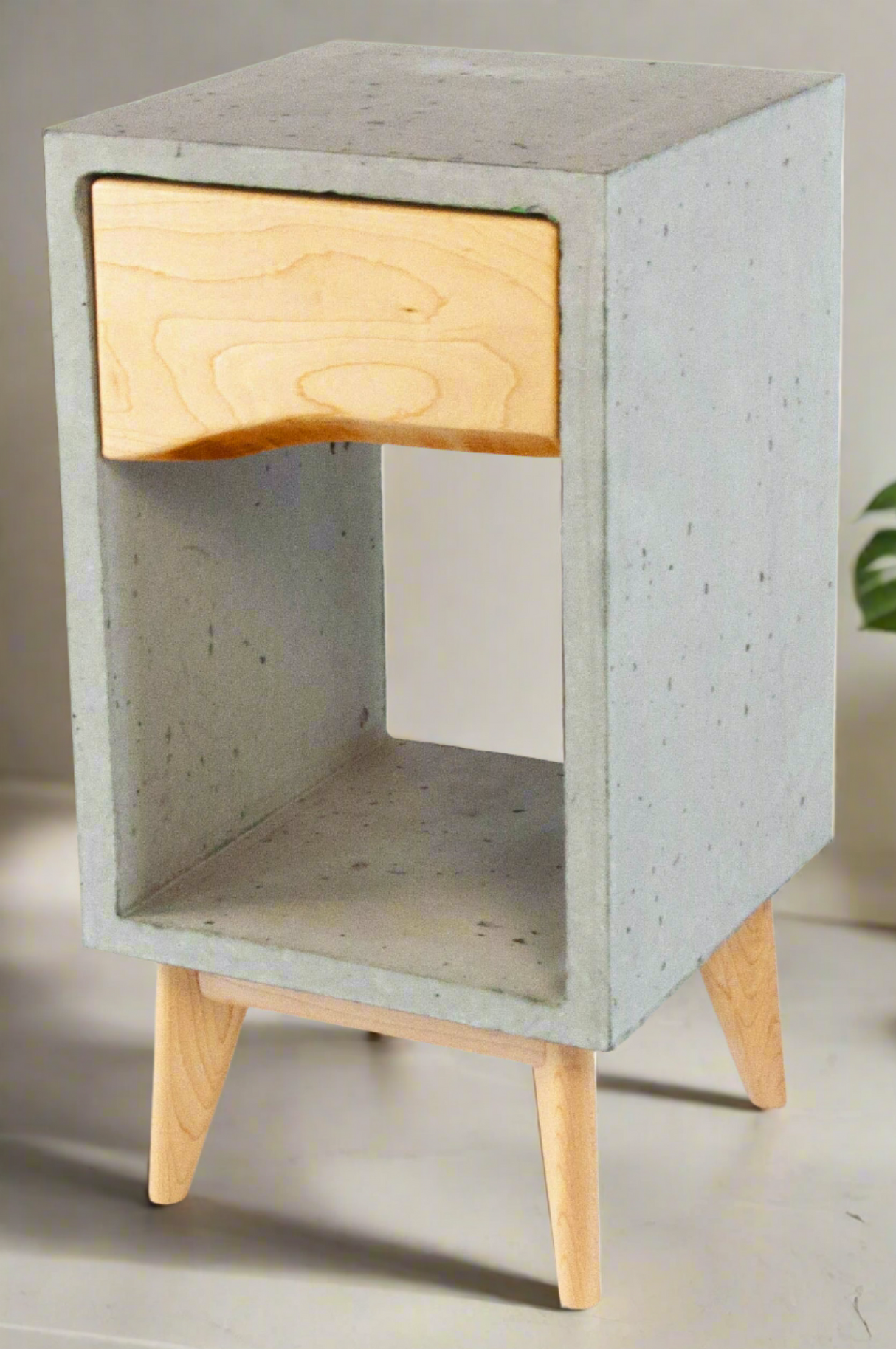 Concrete Box & Live Edge Maple Wood Drawer Nightstand