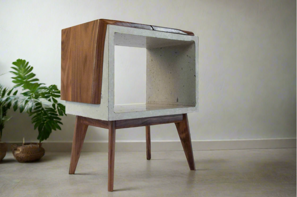 Tall Dwarf Live Edge Solid Wood & Concrete End Table