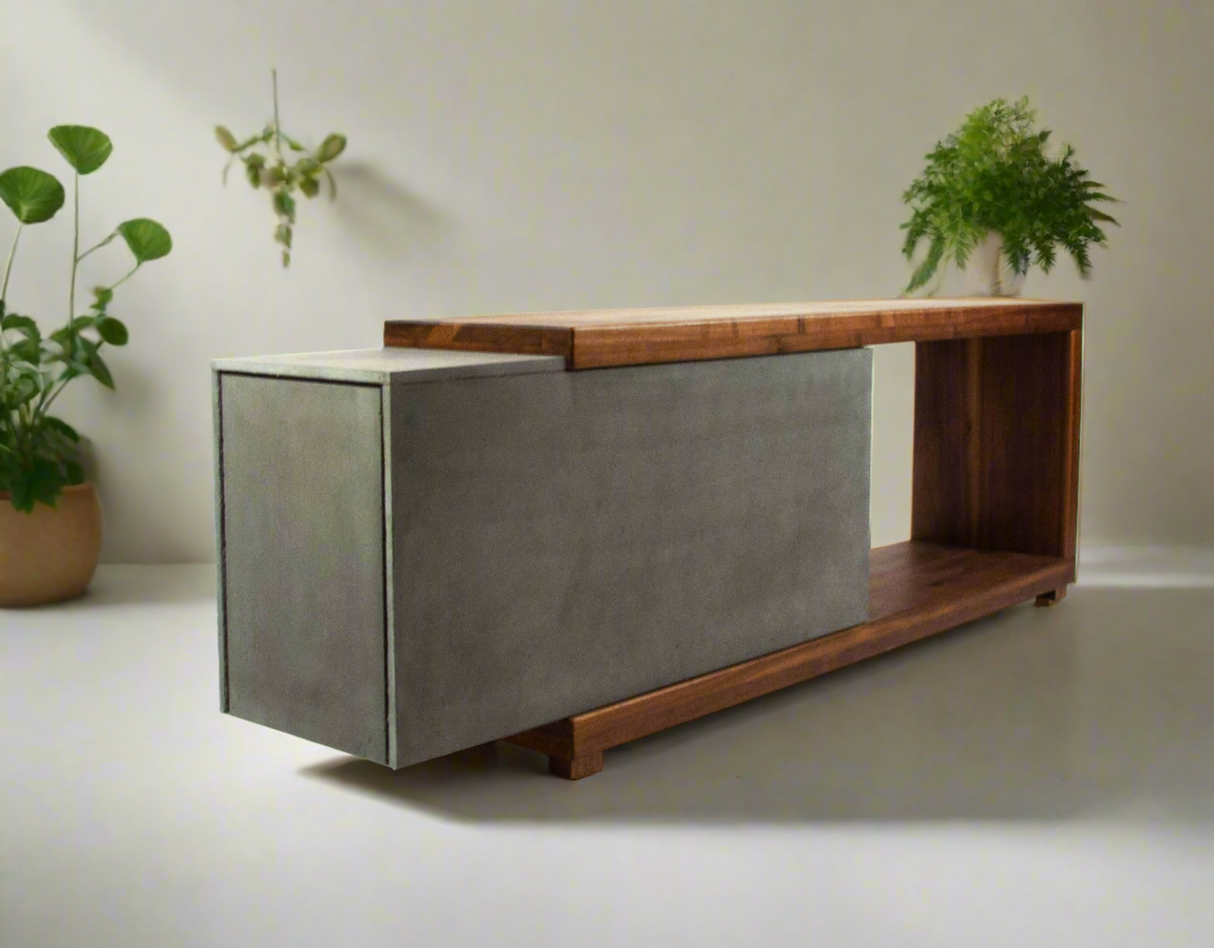 Mignun - Solid Walnut Wood & Concrete Coffee Table or TV Stand with Hidden Drawer