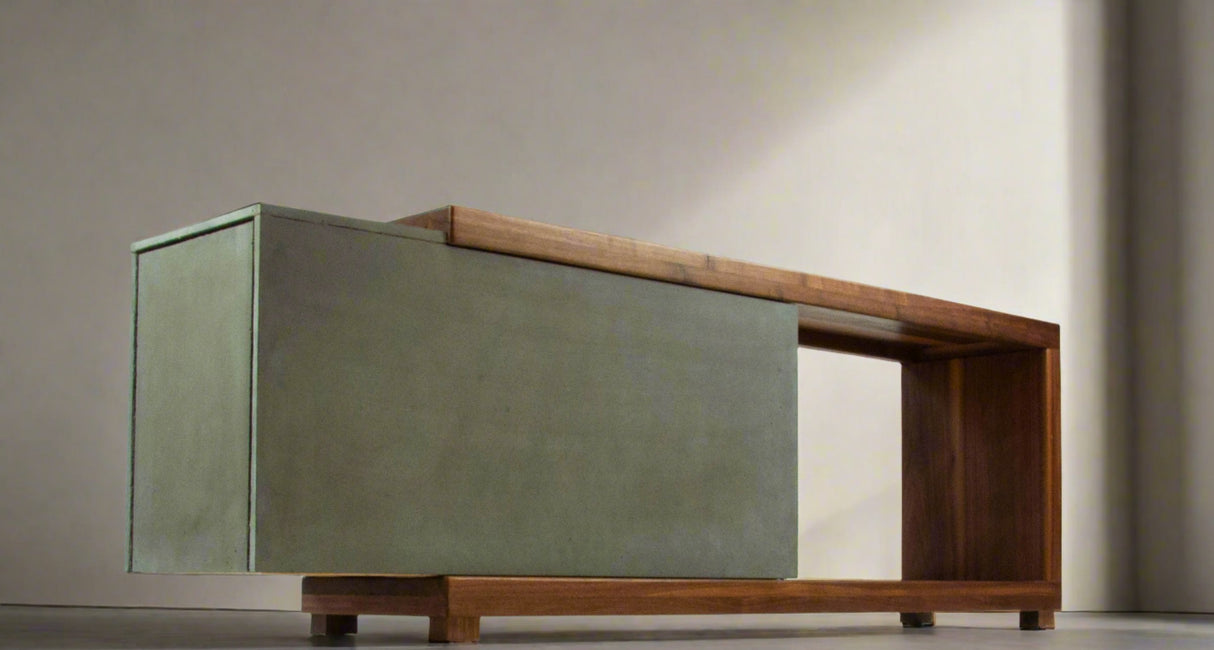 Custom TV Console and Black - Concrete Dark Grey and Black Walnut
