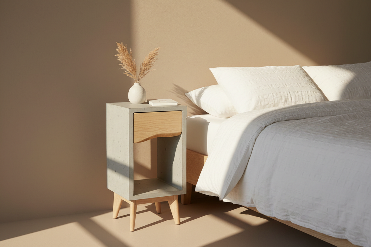 Concrete Box & Live Edge Maple Wood Drawer Nightstand