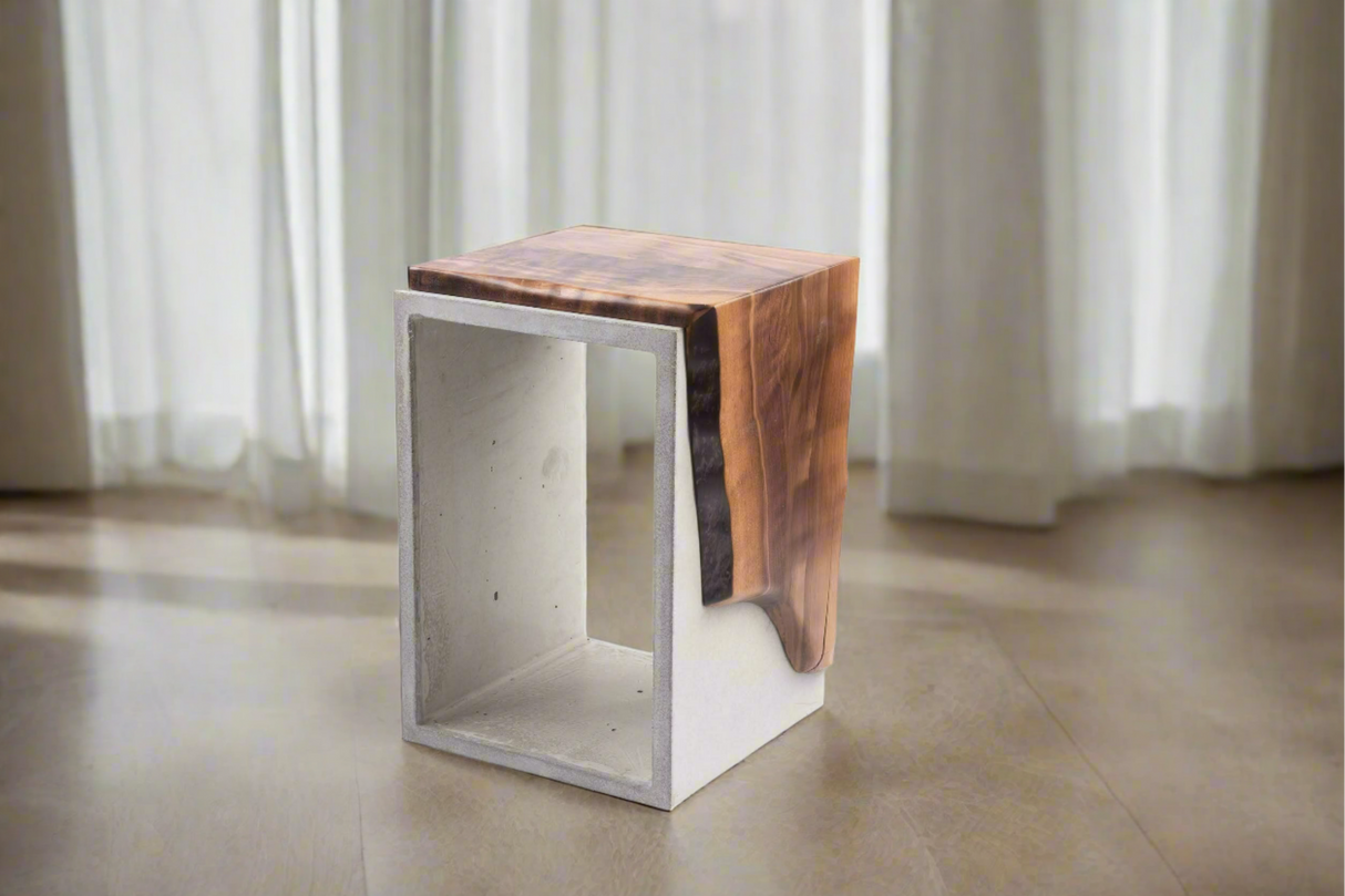 Black - Concrete and Solid Black Walnut Live Edge End Side Table