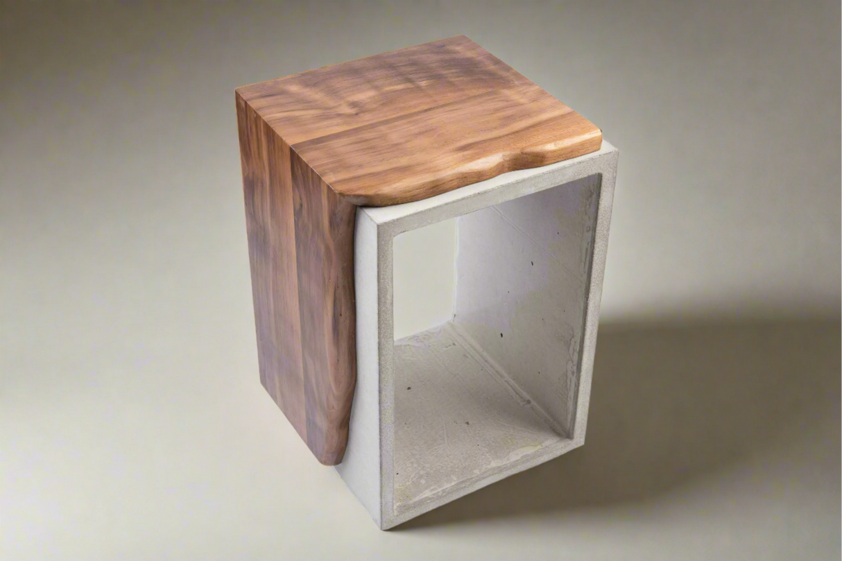 Black - Concrete and Solid Black Walnut Live Edge End Side Table