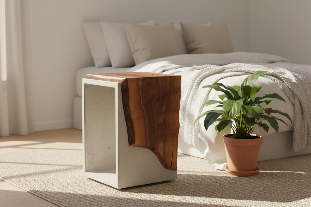 Black - Concrete and Solid Black Walnut Live Edge End Side Table