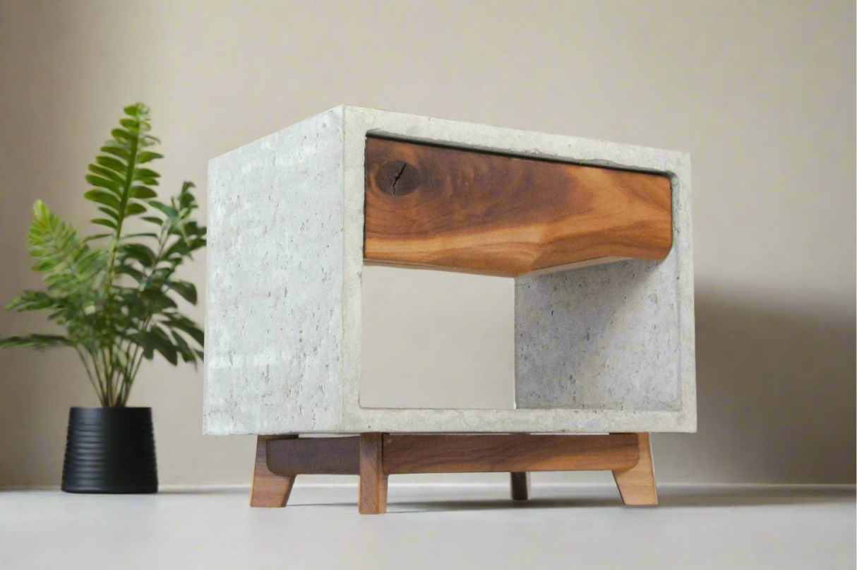 Dwarf Concrete & Live Edge Wood Drawer Nightstand - Side Table
