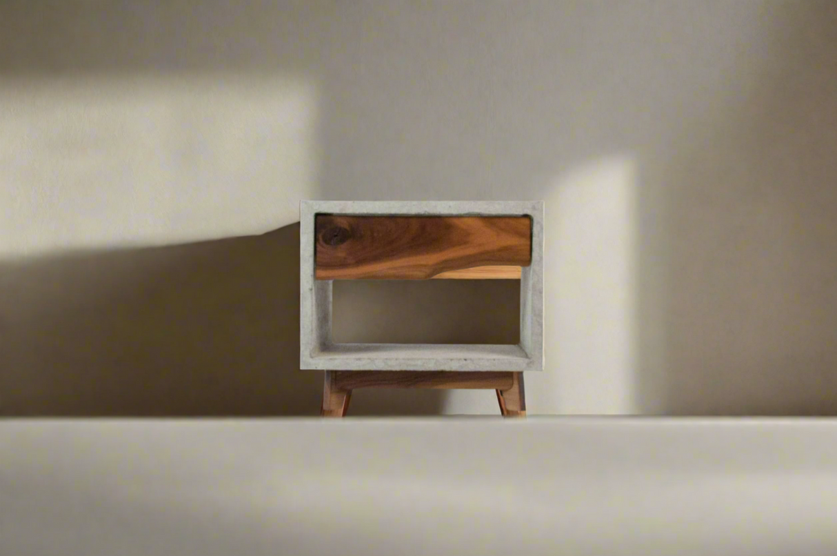 Dwarf Concrete & Live Edge Wood Drawer Nightstand - Side Table