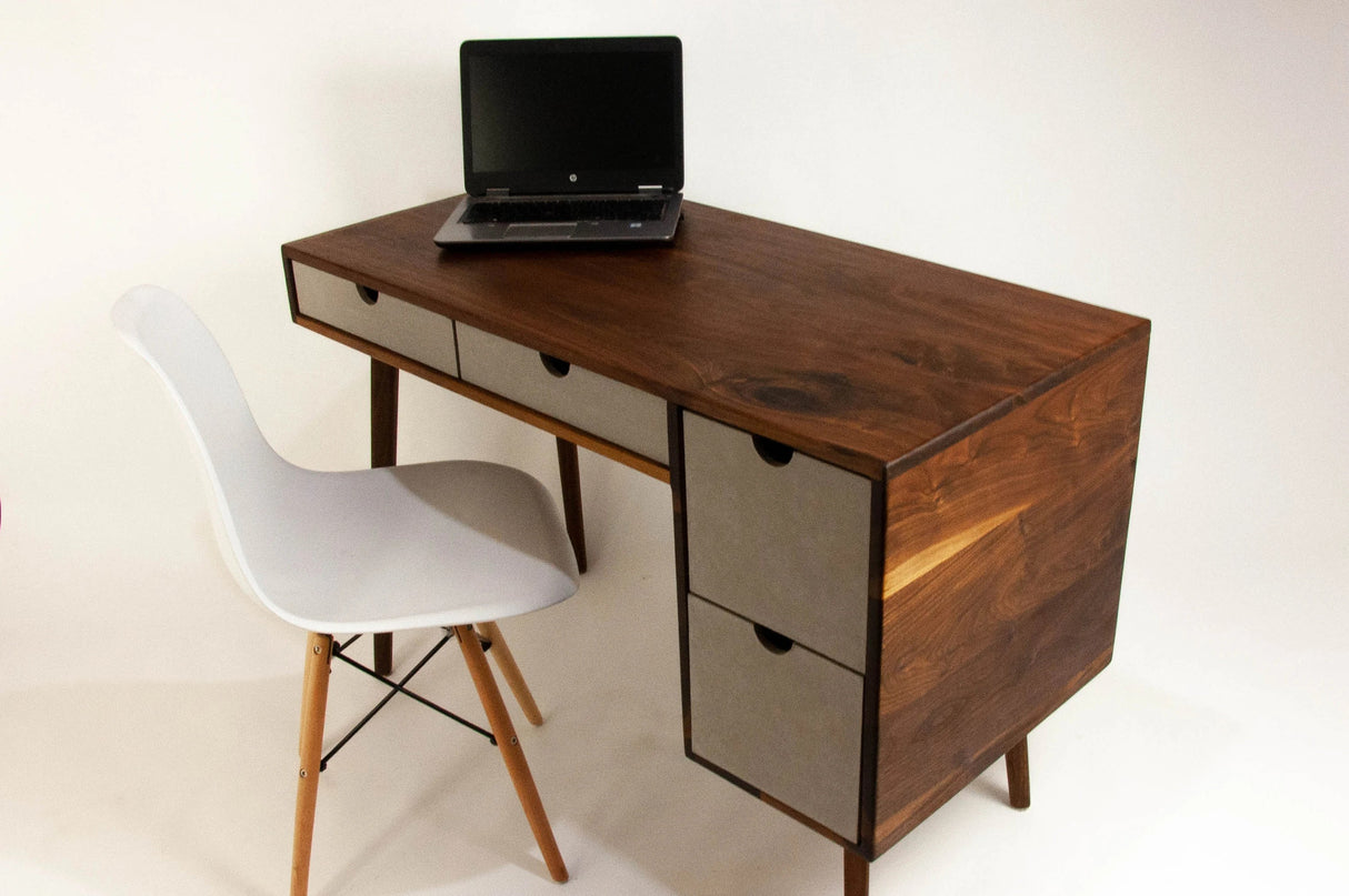 The Executive - Mid-century Modern Black Walnut Office Desk with Versatile Storage Space