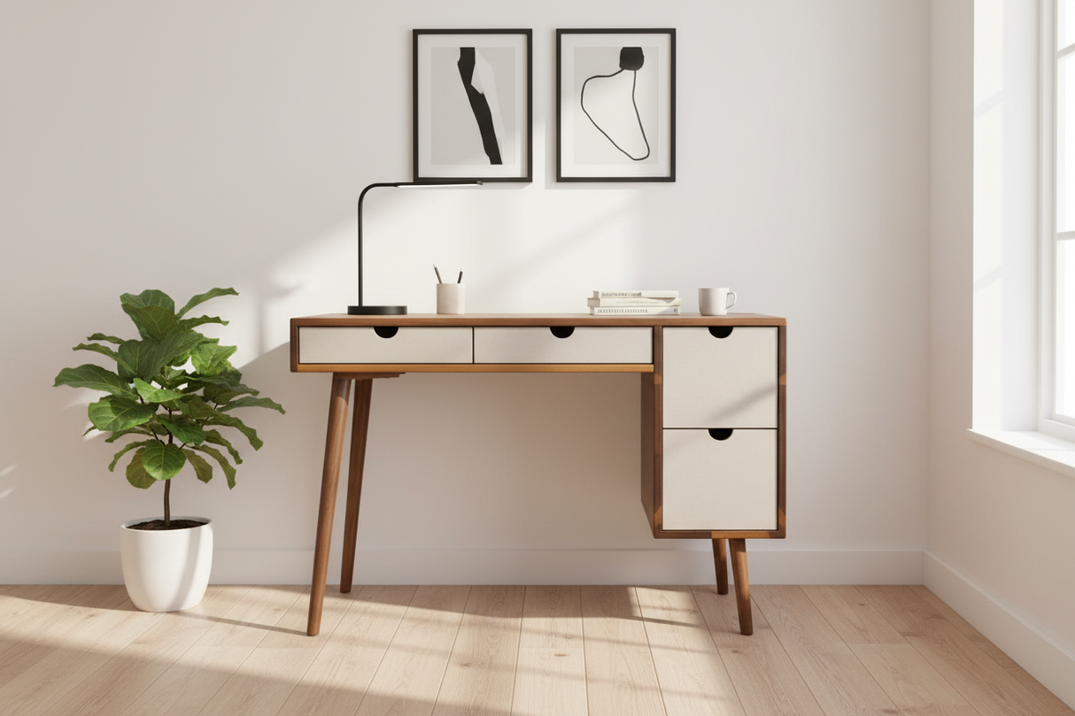 The Executive - Mid-century Modern Black Walnut Office Desk with Versatile Storage Space