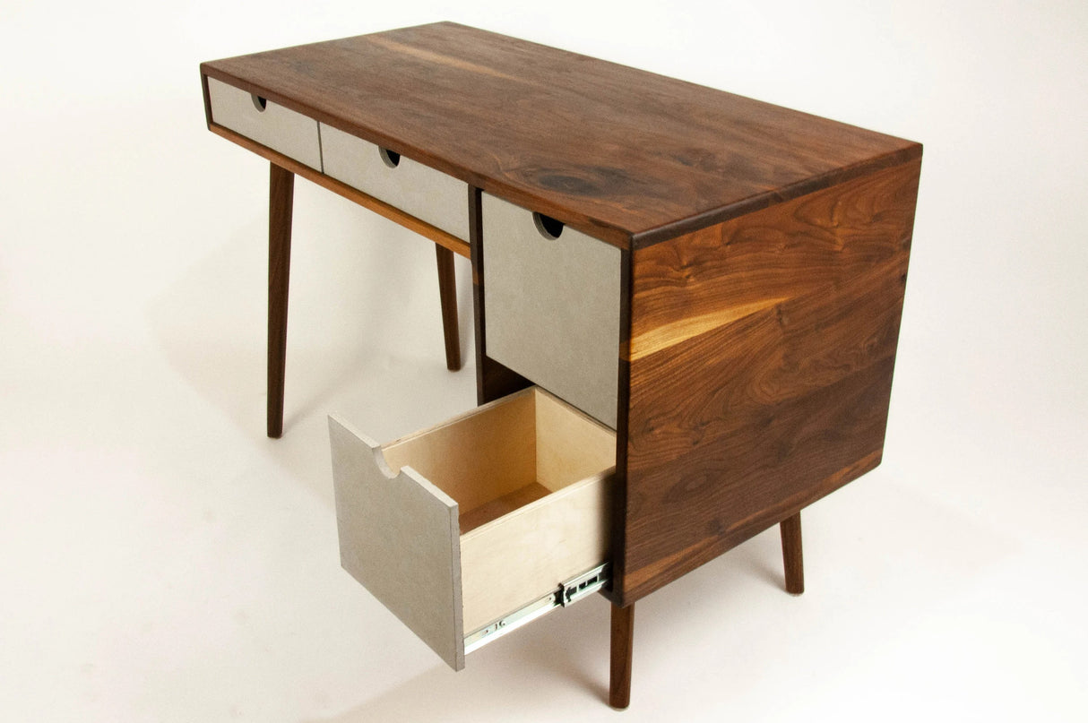 The Executive - Mid-century Modern Black Walnut Office Desk with Versatile Storage Space