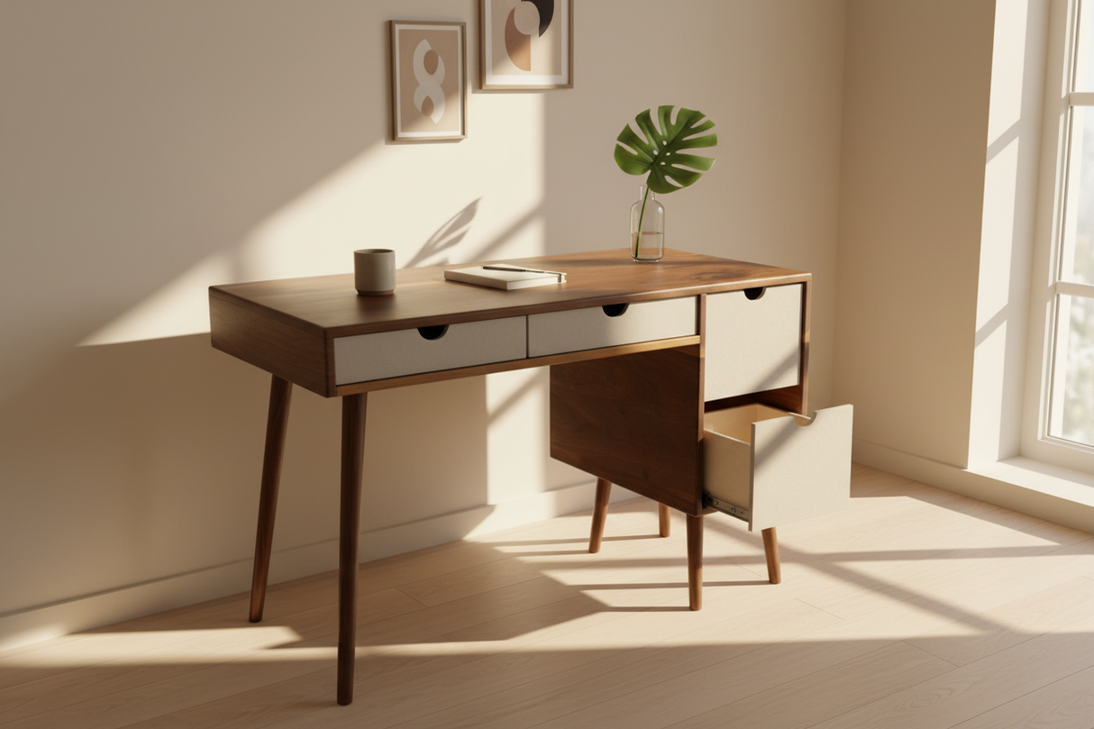 The Executive - Mid-century Modern Cherry Wood Office Desk with Versatile Storage Space