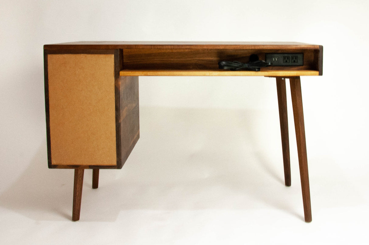 The Executive - Mid-century Modern Black Walnut Office Desk with Versatile Storage Space