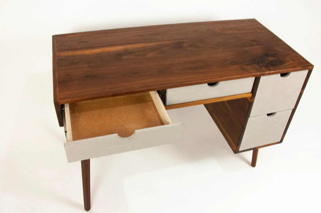 The Executive - Mid-century Modern Black Walnut Office Desk with Versatile Storage Space