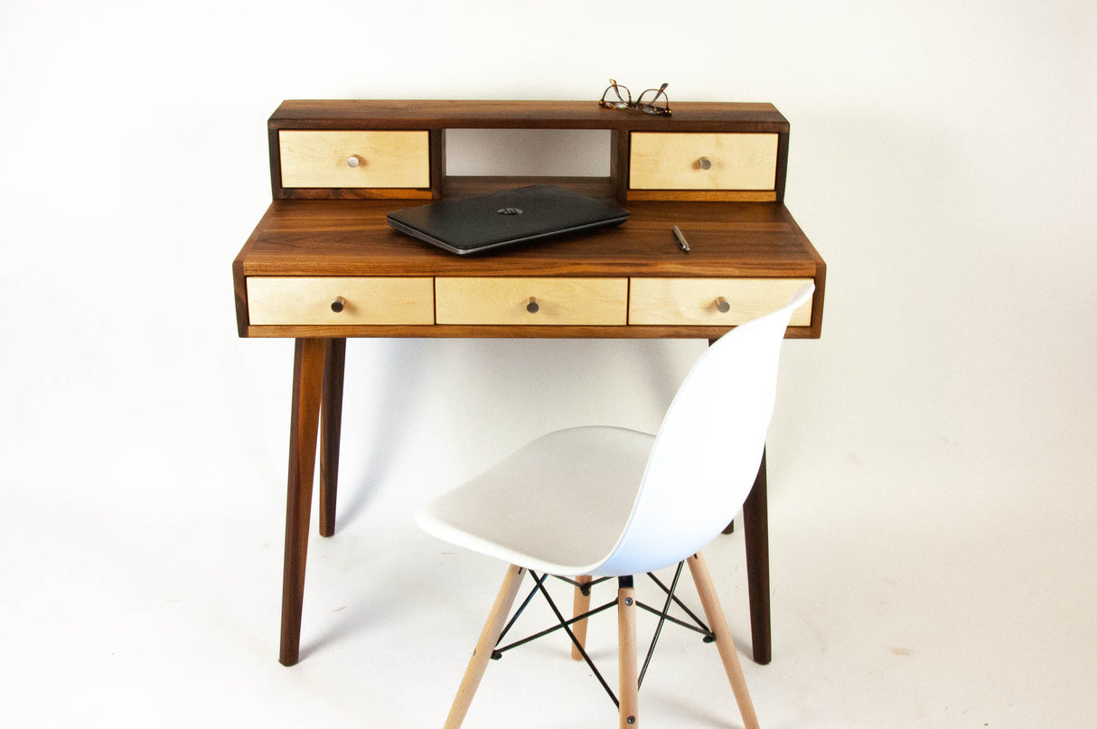 La Huche Maple Drawers - Mid-Century Modern Black Walnut Office Desk with Shelf n' Drawer