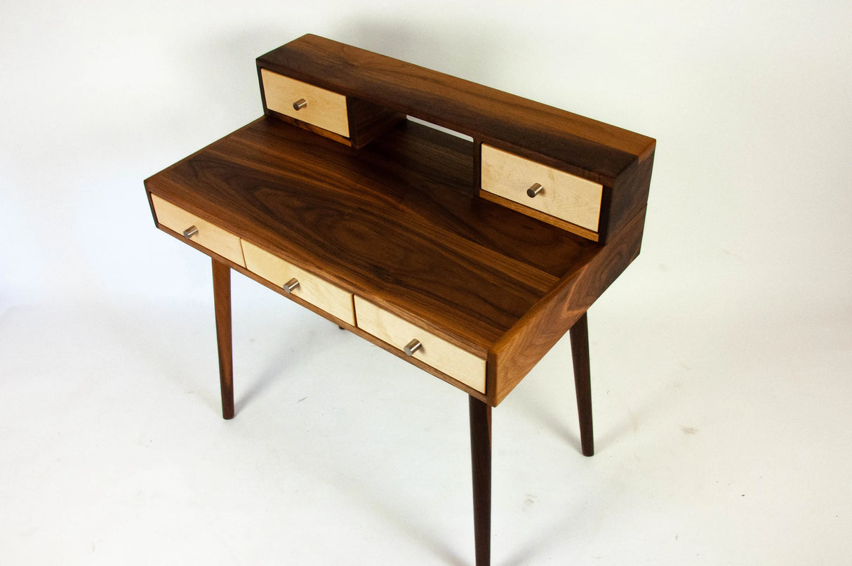 La Huche Maple Drawers - Mid-Century Modern Black Walnut Office Desk with Shelf n' Drawer